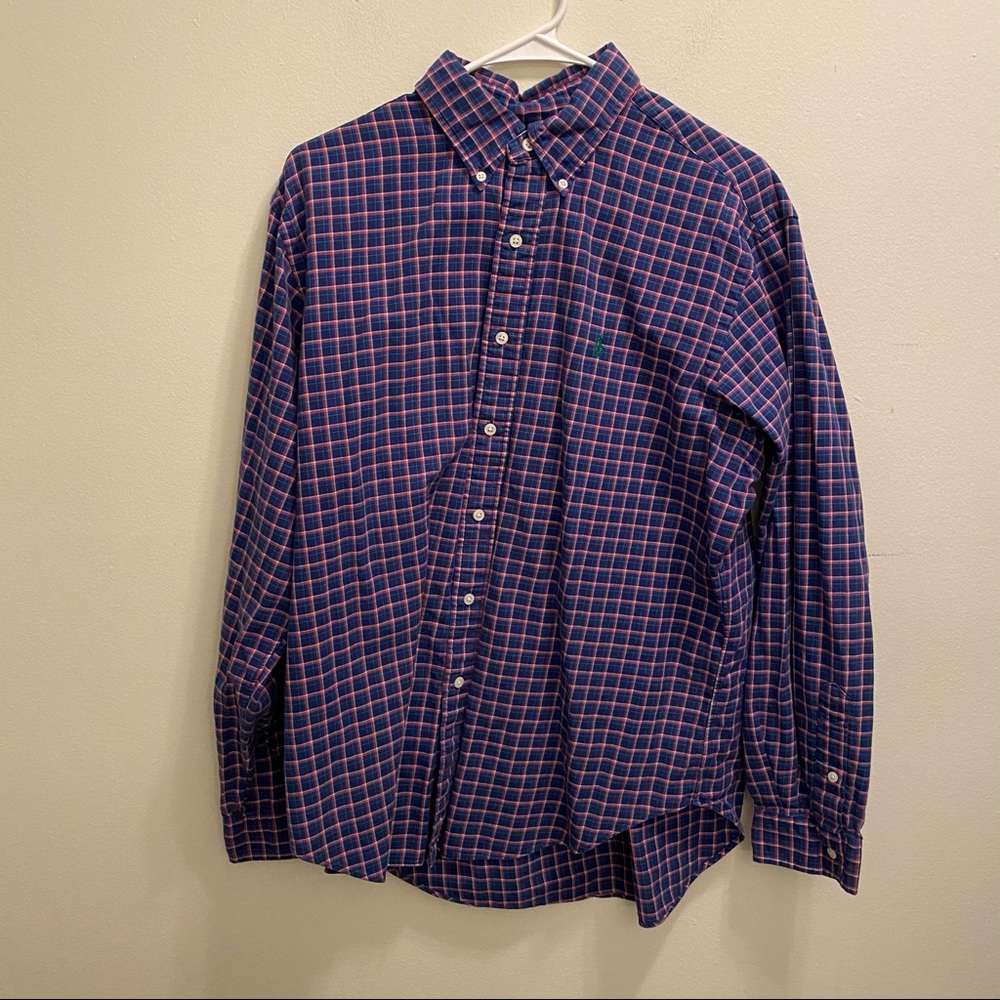 Polo Ralph Lauren Blue Red Plaid Shirt Large EUC